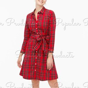 J. Crew Factory | Tie-Waist Shirt Dress, Tartan Print